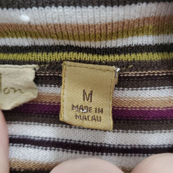 Caslon Women's Retro 70s‎ Stripe Drape Tunnel Neck 3/4 Textured Rayon Knit Top M - Picture 4 of 6